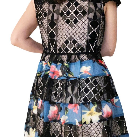 Foxiedox Lace and Print Detail Midi Dress - Sweetwater Print (S) - Picture 3 of 9